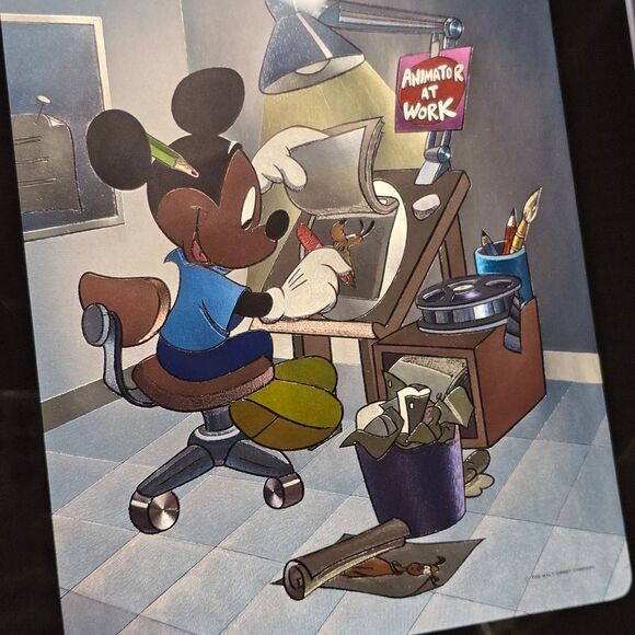 Disney Mickey Mouse Animator At Work Framed Foil Picture Art Vintage - Picture 2 of 7